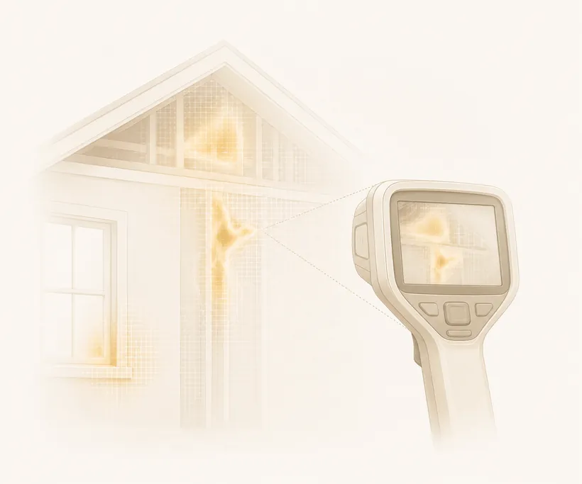 Thermal imaging inspection revealing hidden moisture and missing insulation